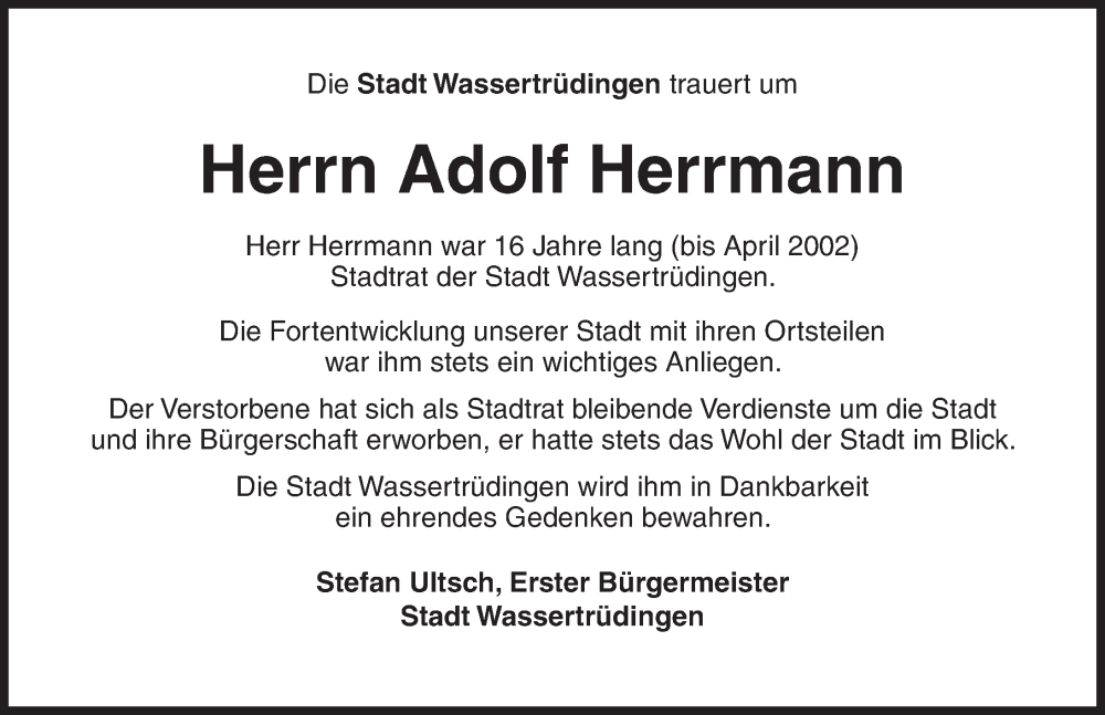  Traueranzeige für Adolf Herrmann vom 12.09.2025 aus Dinkelsbühl/ Feuchtwangen