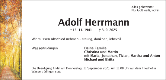 Traueranzeige von Adolf Herrmann von Dinkelsbühl/ Feuchtwangen