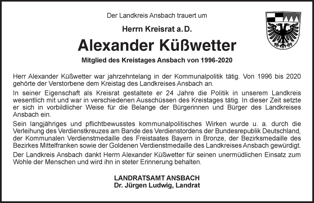  Traueranzeige für Alexander Küßwetter vom 19.09.2025 aus GE