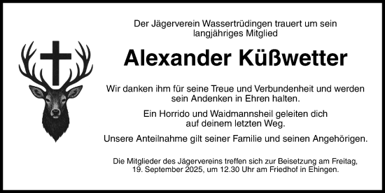 Traueranzeige von Alexander Küßwetter von Dinkelsbühl/ Feuchtwangen