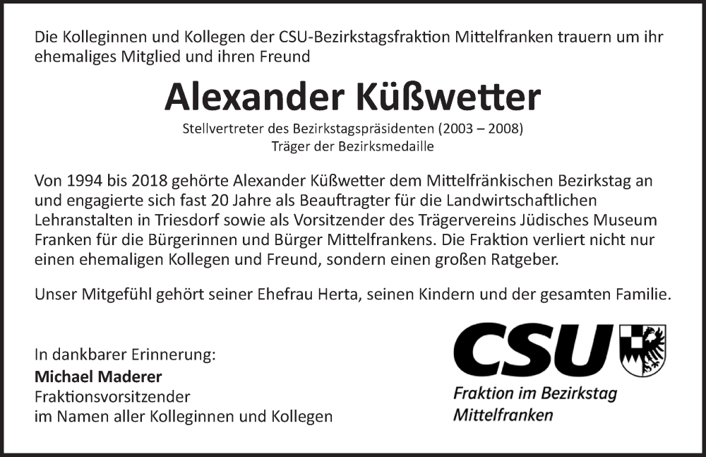  Traueranzeige für Alexander Küßwetter vom 19.09.2025 aus GE