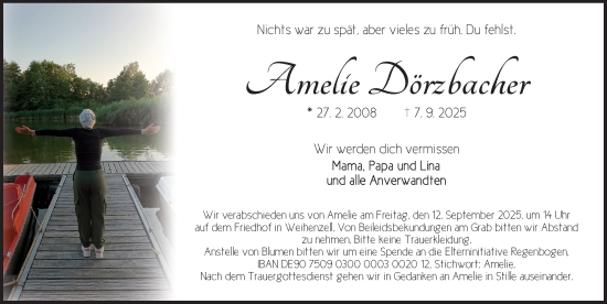 Traueranzeige von Amelie Dörzbacher von Ansbach