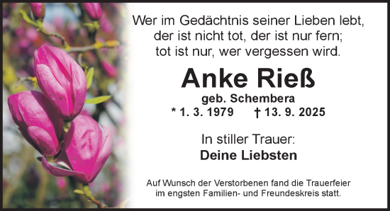 Traueranzeige von Anke Rieß von GE