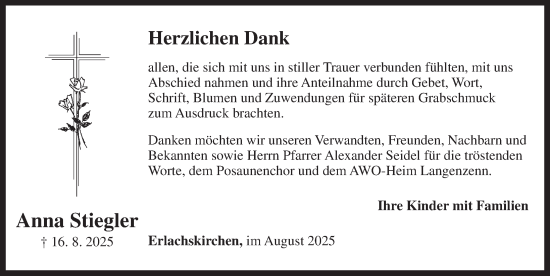 Traueranzeige von Anna Stiegler von Neustadt/ Scheinfeld/ Uffenheim