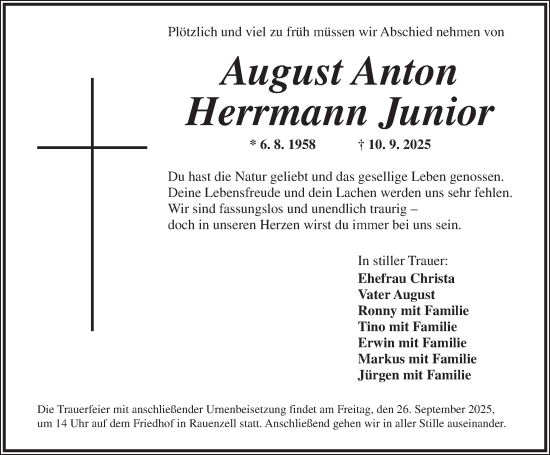 Traueranzeige von August Anton Herrmann Junior von Ansbach