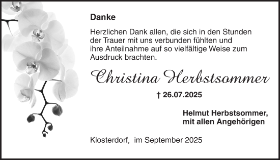 Traueranzeige von Christina Herbstsommer von Neustadt/ Scheinfeld/ Uffenheim