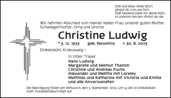 Traueranzeige von Christine Ludwig von Dinkelsbühl/ Feuchtwangen