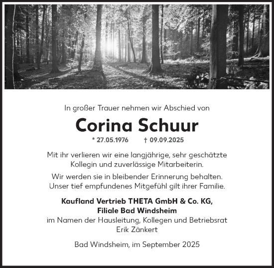 Traueranzeige von Corina Schuur von Neustadt/ Scheinfeld/ Uffenheim