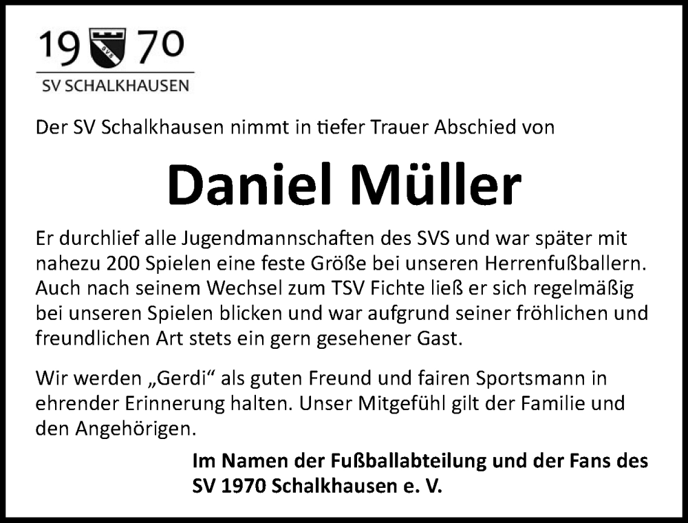  Traueranzeige für Daniel Müller vom 24.09.2025 aus Ansbach