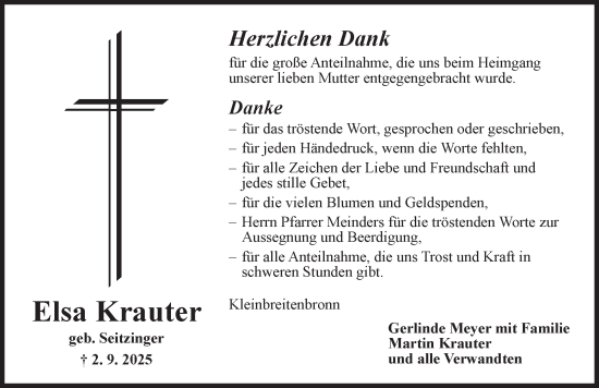 Traueranzeige von Elsa Krauter von Ansbach