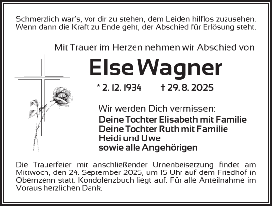 Traueranzeige von Else Wagner von Neustadt/ Scheinfeld/ Uffenheim
