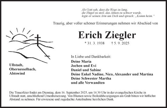 Traueranzeige von Erich Ziegler von Neustadt/ Scheinfeld/ Uffenheim