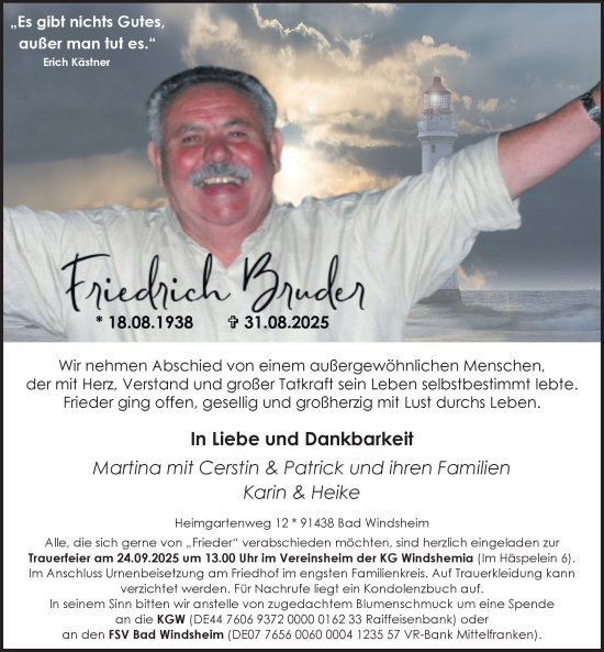 Traueranzeige von Friedrich 
