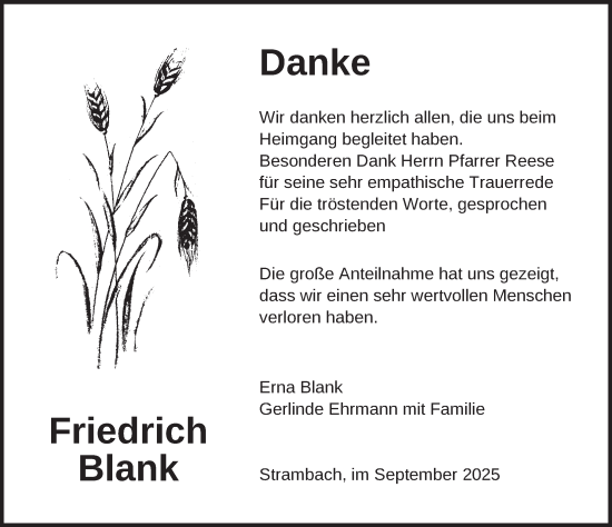 Traueranzeige von Friedrich Blank von Dinkelsbühl/ Feuchtwangen