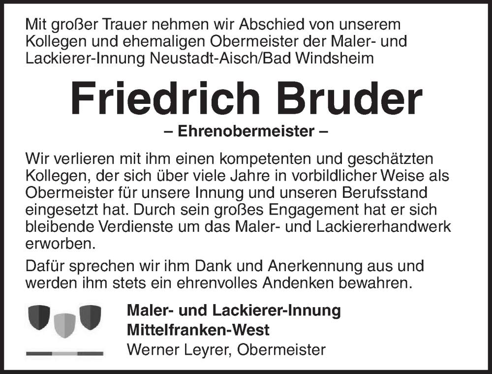  Traueranzeige für Friedrich 