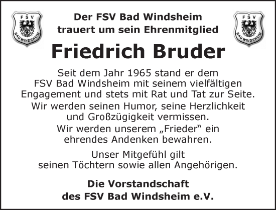 Traueranzeige von Friedrich 