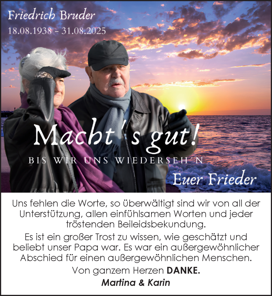  Traueranzeige für Friedrich 