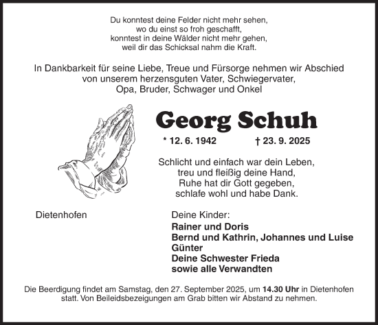 Traueranzeige von Georg Schuh von Ansbach