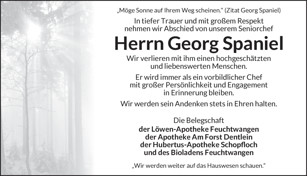 Traueranzeige für Georg Spaniel vom 30.09.2025 aus Dinkelsbühl/ Feuchtwangen