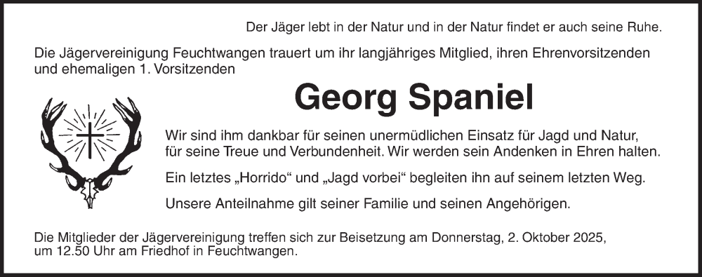  Traueranzeige für Georg Spaniel vom 30.09.2025 aus Dinkelsbühl/ Feuchtwangen