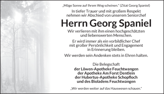 Traueranzeige von Georg Spaniel von Dinkelsbühl/ Feuchtwangen