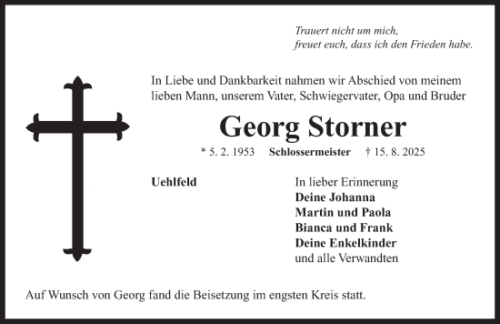 Traueranzeige von Georg Storner von Neustadt/ Scheinfeld/ Uffenheim