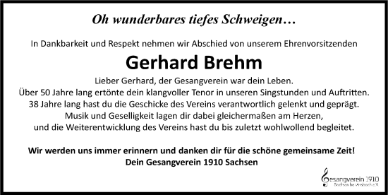 Traueranzeige von Gerhard Brehm von Ansbach