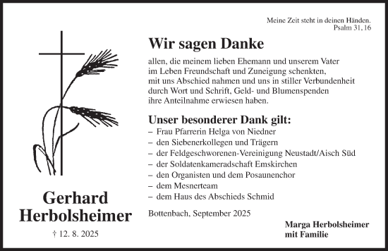 Traueranzeige von Gerhard Herbolsheimer von Neustadt/ Scheinfeld/ Uffenheim