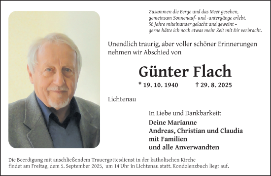 Traueranzeige von Günter Flach von Ansbach