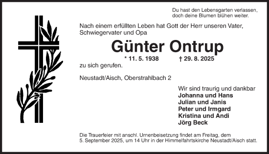 Traueranzeige von Günter Ontrup von Neustadt/ Scheinfeld/ Uffenheim