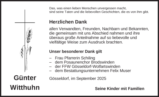 Traueranzeige von Günter Witthuhn von Ansbach