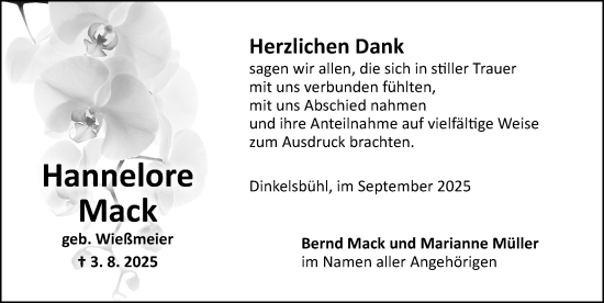 Traueranzeige von Hannelore Mack von Dinkelsbühl/ Feuchtwangen