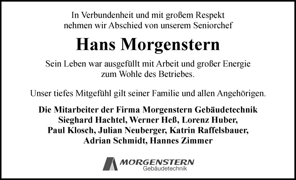  Traueranzeige für Hans Morgenstern vom 27.09.2025 aus Rothenburg