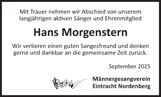 Traueranzeige von Hans Morgenstern von Rothenburg