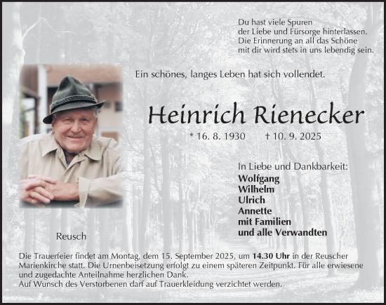 Traueranzeige von Heinrich Rienecker von Neustadt/ Scheinfeld/ Uffenheim