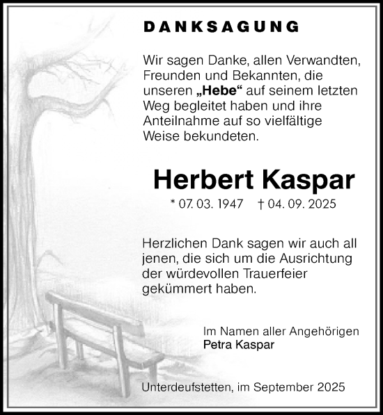 Traueranzeige von Herbert Kaspar von Dinkelsbühl/ Feuchtwangen