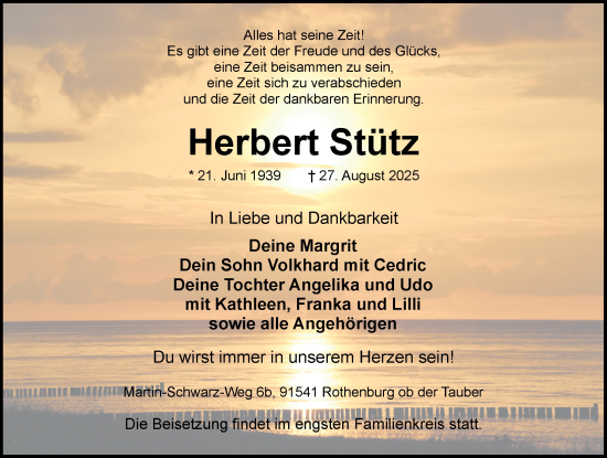 Traueranzeige von Herbert Stütz von Rothenburg