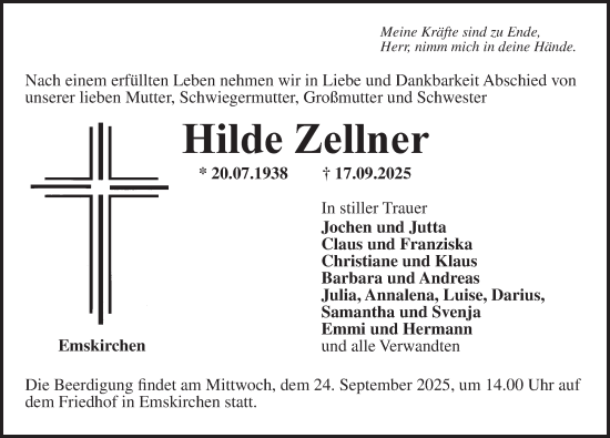 Traueranzeige von Hilde Zellner von Neustadt/ Scheinfeld/ Uffenheim