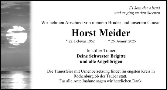 Traueranzeige von Horst Meider von Rothenburg