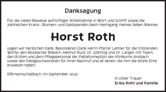 Traueranzeige von Horst Roth von Dinkelsbühl/ Feuchtwangen