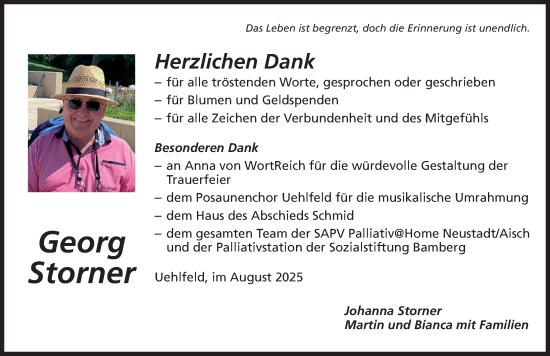 Traueranzeige von Johanna Storner von Neustadt/ Scheinfeld/ Uffenheim