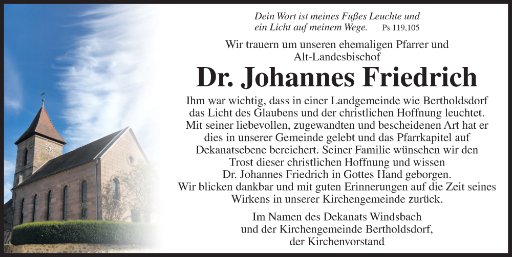  Traueranzeige für Johannes Friedrich vom 06.09.2025 aus Ansbach