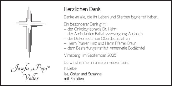 Traueranzeige von Josefa Völler von Ansbach