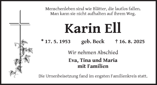 Traueranzeige von Karin Ell von Neustadt/ Scheinfeld/ Uffenheim