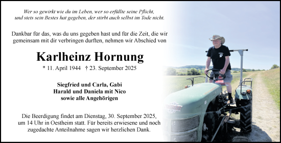 Traueranzeige von Karlheinz Hornung von Rothenburg