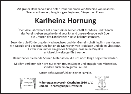 Traueranzeige von Karlheinz Hornung von Rothenburg
