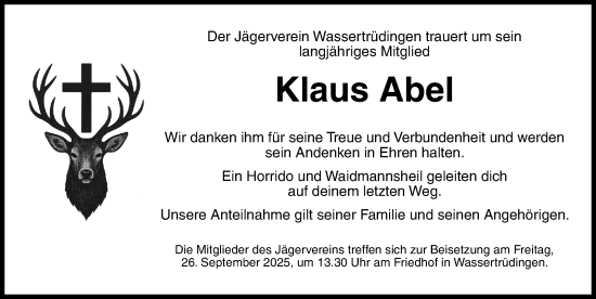 Traueranzeige von Klaus Abel von Dinkelsbühl/ Feuchtwangen