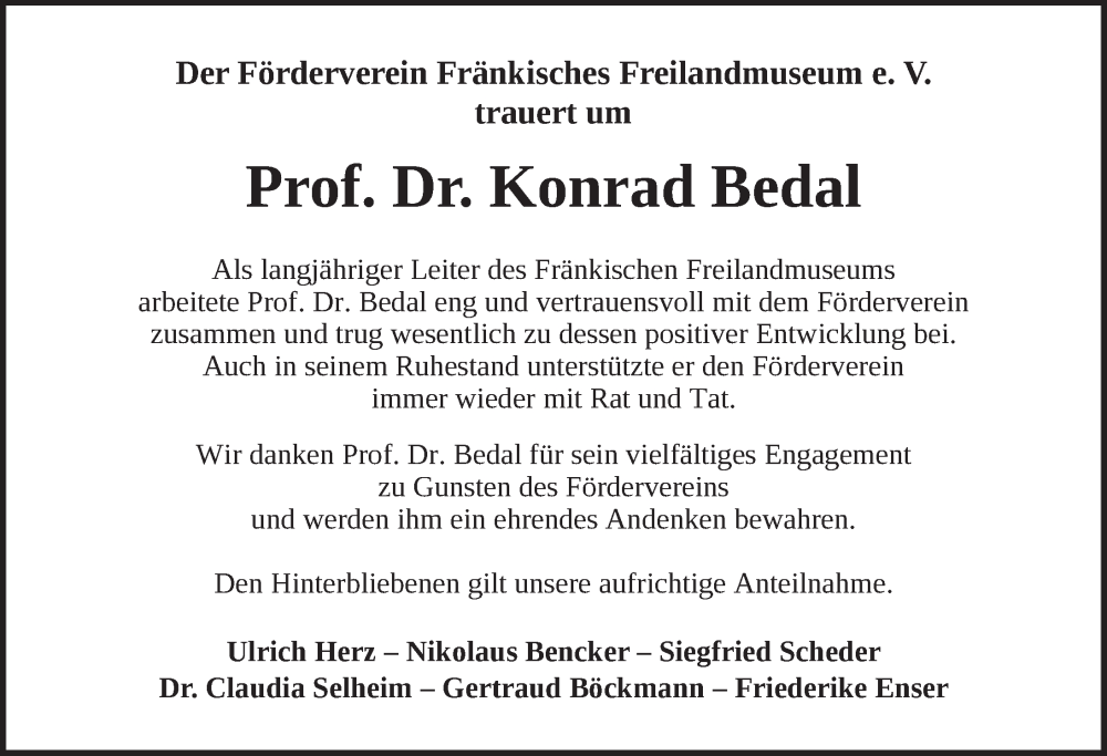  Traueranzeige für Konrad Bedal vom 11.09.2025 aus Neustadt/ Scheinfeld/ Uffenheim
