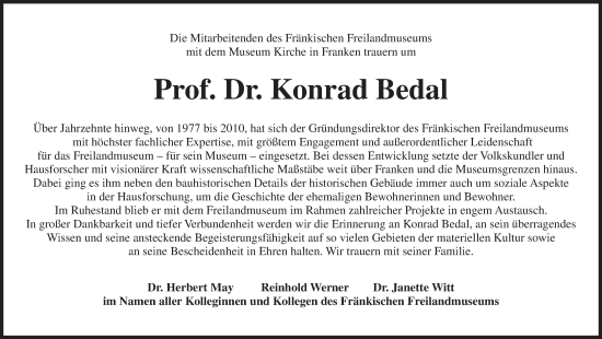 Traueranzeige von Konrad Bedal von Neustadt/ Scheinfeld/ Uffenheim