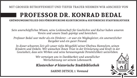 Traueranzeige von Konrad Bedal von Neustadt/ Scheinfeld/ Uffenheim